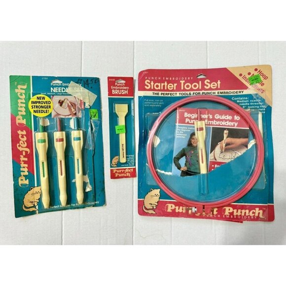 New Purr-Fect Punch Embroidery Needle Set Small Medium Large Needle Lot Vintage - Picture 1 of 9